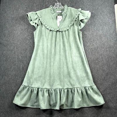 CK Bradley Silla Dress Women's Medium Green Shift Flare Suede Short - Image 1 of 4