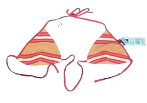 Tommy Hilfiger Jeans New Womens Orange & Red Striped Bikini Top M - Picture 1 of 9