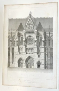 1858 Antiker Architekturstich Druck Reims Kathedrale Frankreich Nord Transept - Bild 1 von 18