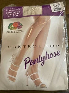 Fruit of The Loom Control Top Pantyhose Off White Size B 145-175lb sandalfootNOS - Picture 1 of 2