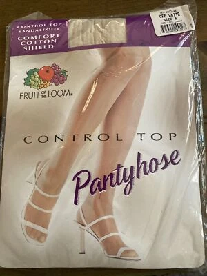 Fruit of The Loom Control Top Pantyhose Off White Size B 145-175lb sandalfootNOS - Image 1 of 2