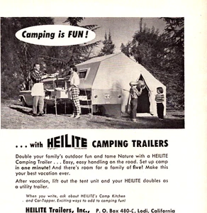 Heilite Camping Trailer Lodi CA Family Fun Outdoor Nature Vintage Print Ad 1959 - Picture 1 of 4