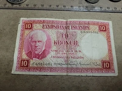 🇮🇸 Iceland 10 kronor 1928 (1948) P-33a.5  P-33 Jonsson/Vioar Banknote 021024-3 - Image 1 of 2