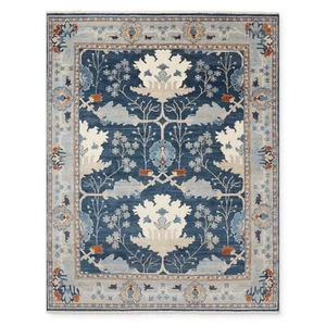Blue Oushak Rug | Hand Knotted Wool Area Rug | Geometrical Turkish Oushak Rug - Picture 1 of 3