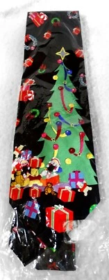 Nueva Corbata Árbol de Navidad 100% Seda Negra Multi 4" Ancho Viaje Smith Foto 1 de 2