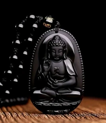 Collar Con Talisman Buda Amuleto De La Suerte Protección Hecho De Obsidiana — 第 1/4 张图片