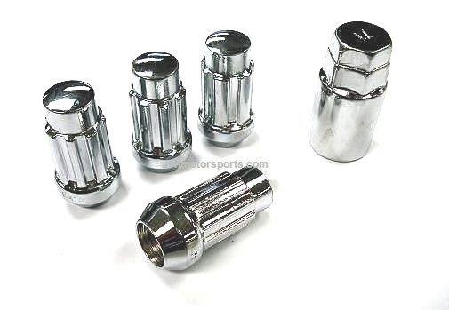 WHEEL LOCK NUTS 14x2.0 CHROME BULGE ACORN LONG LOCK 14x2 FORD LINCOLN SPLINE 1.9 - Image 1 of 1