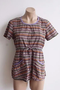 Koi by Kathy Peterson Medical Scrub Top Size Small Wavy Chevron Pastel Colors - Picture 1 of 7