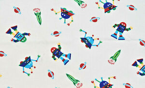 2/3 yd Robots and UFO Space  Cotton Knit Fabric   Print 
