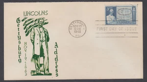 US Sc 978 FDC. 1948 3c Gettysburg Address, Spartan Cachet, unaddressed - Picture 1 of 1