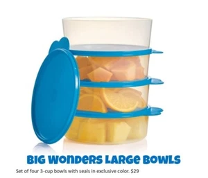 Tupperware Big Wonders Bowl Set 3 cups ea Blue Portion Control Furits & Veggies - Picture 1 of 1