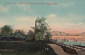 Winona Minnesota High Wagon Bridge and Levee Park Postcard - Picture 1 of 2