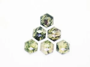Natural Moss Agate Gems Hexagon Shape 6 Pcs Lot Faceted Cabochons Green Branches - Picture 1 of 4