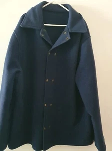 Wool Blue Duffel Coat with Double Metal Button Up Design High Quality Jacket 2XL - Picture 1 of 4