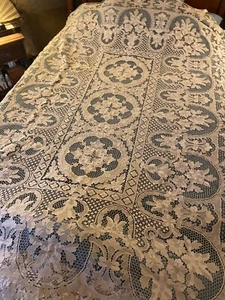 Antique Needle Point Bobbin French Lace Point de Venise lace Tablecloth - Picture 1 of 7