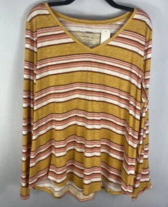 Sonoma The Everyday Tee Womens Orange Striped Long Sleeve Sz XXL NEW W TAGS - Picture 1 of 4