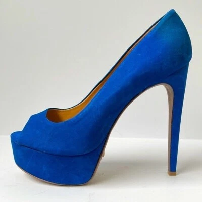 Schutz ‘Santana’ Peep Toe Platform Pump in Electric Blue Suede 9M - Image 1 of 4