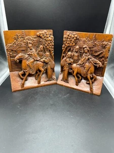 Vintage Antique Chinese 3D Hand Carved Wood Bookends - Picture 1 of 18