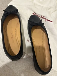 Ferragamo Black leather flats size 8c worn once good condition w/dustbag - Picture 1 of 5