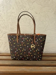 Michael Kors Jet Set Medium Carryall Airplane Print Tote Bag - Brown NWT - Picture 1 of 6
