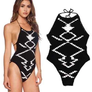 Lovers + Friends No Secrets Black White Crochet one piece size large - Picture 1 of 4
