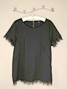 Ann Taylor Women's Size XL Short Sleeved Knit Top Back Zip Lace Fringe Trim - Picture 1 of 11