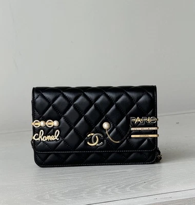 Chanel Coco Clips Wallet on Chain Embellished Quilted Lambskin Mini Bag Black - Image 1 of 4