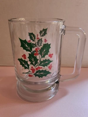 Taza / jarra de vidrio INDIANA 5" acebo bayas con mango - rojo y verde  Foto 1 de 4