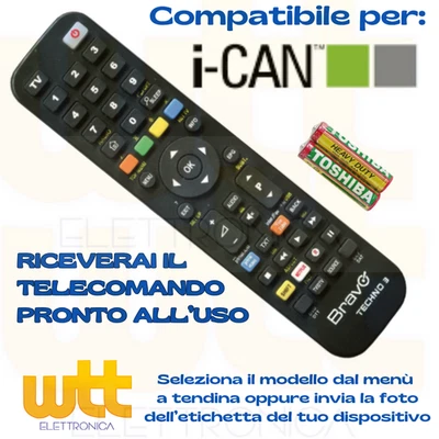 TELECOMANDO UNIVERSALE per DECODER SATELLITARE, DVB-T2 I-CAN ICAN SCEGLI MODELLO - Immagine 1 di 4