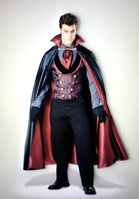 Mens Sz 3XL Midnight Count Victorian Vampire Halloween Costume Cape Vest Gloves - Image 1 of 4