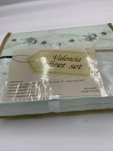 King Size Valencia Sheet Set Vintage Light Green Embroidered Flowers Bedding BQ - Picture 1 of 5