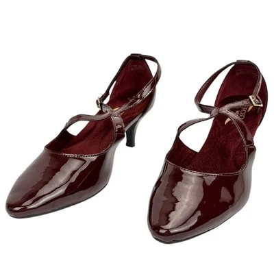 Zapatos de salón cruzados con puntera de almendra charol borgoña con reposacones 7,5 Foto 1 de 4