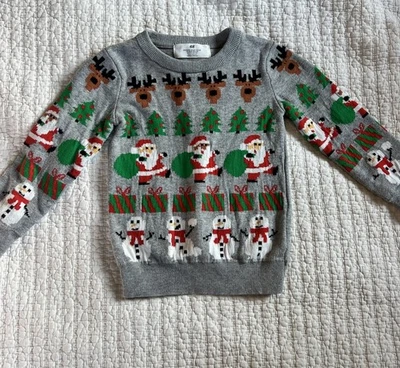 Suéter Pullover H&M Niños Pequeños Vacaciones Navidad Talla 3-4T Reno Santa Foto 1 de 4