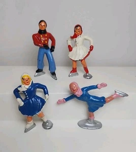 Vtg Barclay USA Lead Figurines Christmas Figure Skaters Lot of 4 Mid Century - Picture 1 of 6