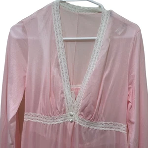 Vintage Olga rosa Nylon Spitzenbesatz langes Nachthemd Dessous Gr. M Neu mit Etikett Deadstock - Bild 1 von 8