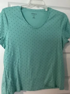 Croft & Barrow Shirt Women Plus Size XXL Mint Green Polka Dot Short Sleeve Top - Picture 1 of 7