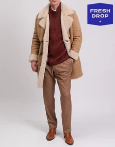 RRP€1495 SWORD 6.6.44 Leather Coat IT50 US40 L Beige Double Breasted Collared - Picture 1 of 11