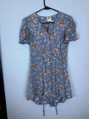 Vintage Laura Ashley Dress Womens Small Floral Button Front Short Sleeve 90s - Image 1 of 4