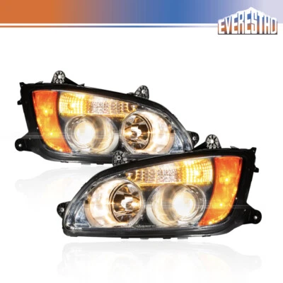Fit For Kenworth Headlight Assembly 2008-2018 Projector Lamps Chrome Pair Set - Image 1 of 4