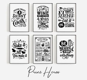 Kitchen Prints Black and White Funny Wall Art Pictures Poster Living Room - Picture 1 of 40