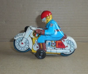 vintage tin toy Japan - POLICE PATROL P.D motorcycle friction - long. 13cm - 60s - Foto 1 di 12