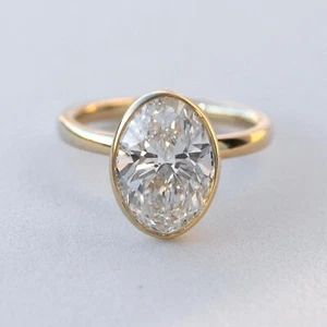 Juego de bisel anillo de compromiso solitario 2 CTW corte ovalado moissanita tulipán anillo de ajuste - Imagen 1 de 4