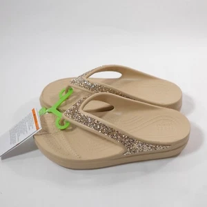 Crocs Women's Sloane Glitter Wedge Flip Brown 207665-2J2 Size W7 - Picture 1 of 8