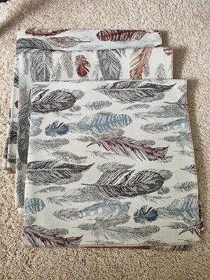 Set Of 3 27” X 27” Plumage Peacock/Ostrich/Bluebird Feather Upholstery Fabric - Image 1 of 4