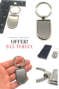 Men keychain luxury Stainless steel engravable polished keyring Circle medal - Picture 1 of 5