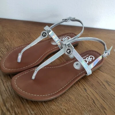G by Guess Los Angeles Thong Sandals Size 6.5 Silver Strappy Low Heels GBG - Image 1 of 4