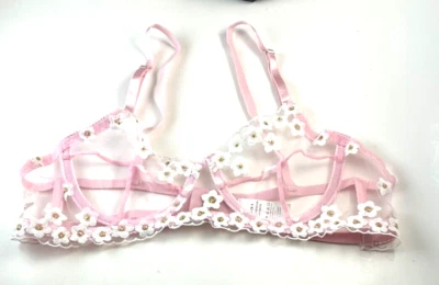 Lace Sheer Sexy Floral See-through Bra Size S Flowers - Image 1 of 4