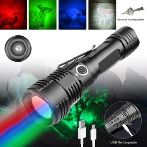 Hunting RGB 4 Color IN 1 Light USB Rechargeable LED Tactical Flashlight Torch - Picture 1 of 11