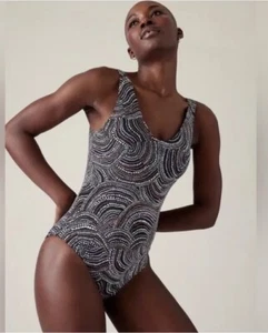 Athleta Seychelles One Piece V Neck Quick Drying Swimsuit Black Patterned M NWT - Picture 1 of 9