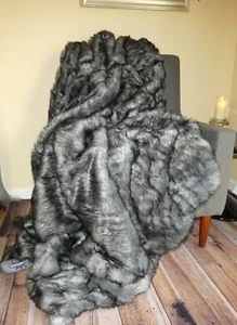 Aspen Faux Fur King Blanket Gray Tip Brushed Luxurious & Warm - Picture 1 of 7